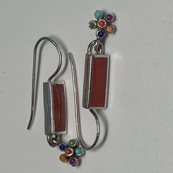 Silpada Vintage Sterling Silver Spiney Oyster Multi-Stone Flower Dangle Earrings - Picture 13 of 14